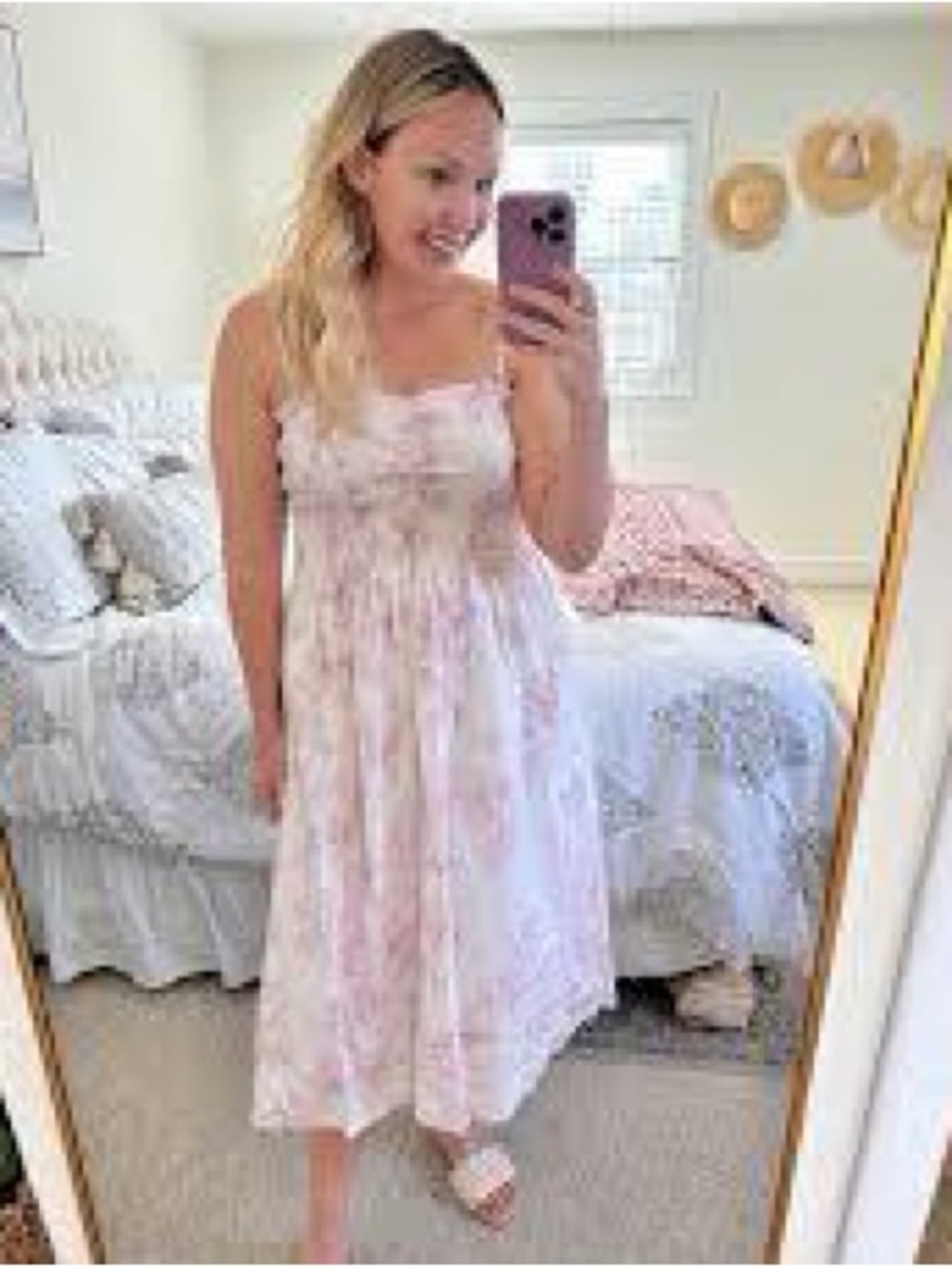 H&M Cotton Euro Summer Breathable Effortless Romantic Pink Floral Dress